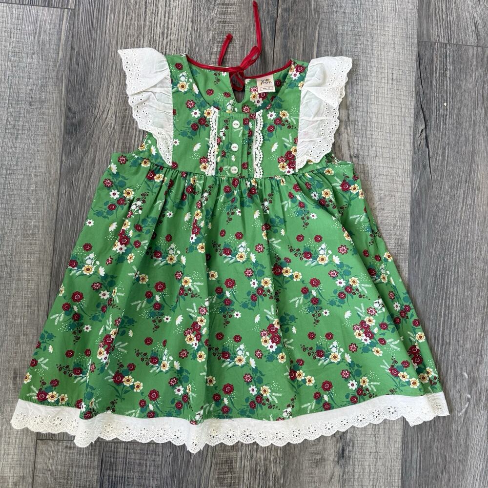Girls Wildflowers Floral Short Sleeve Dress Sz 10 Green Summer Cottagecore Lace